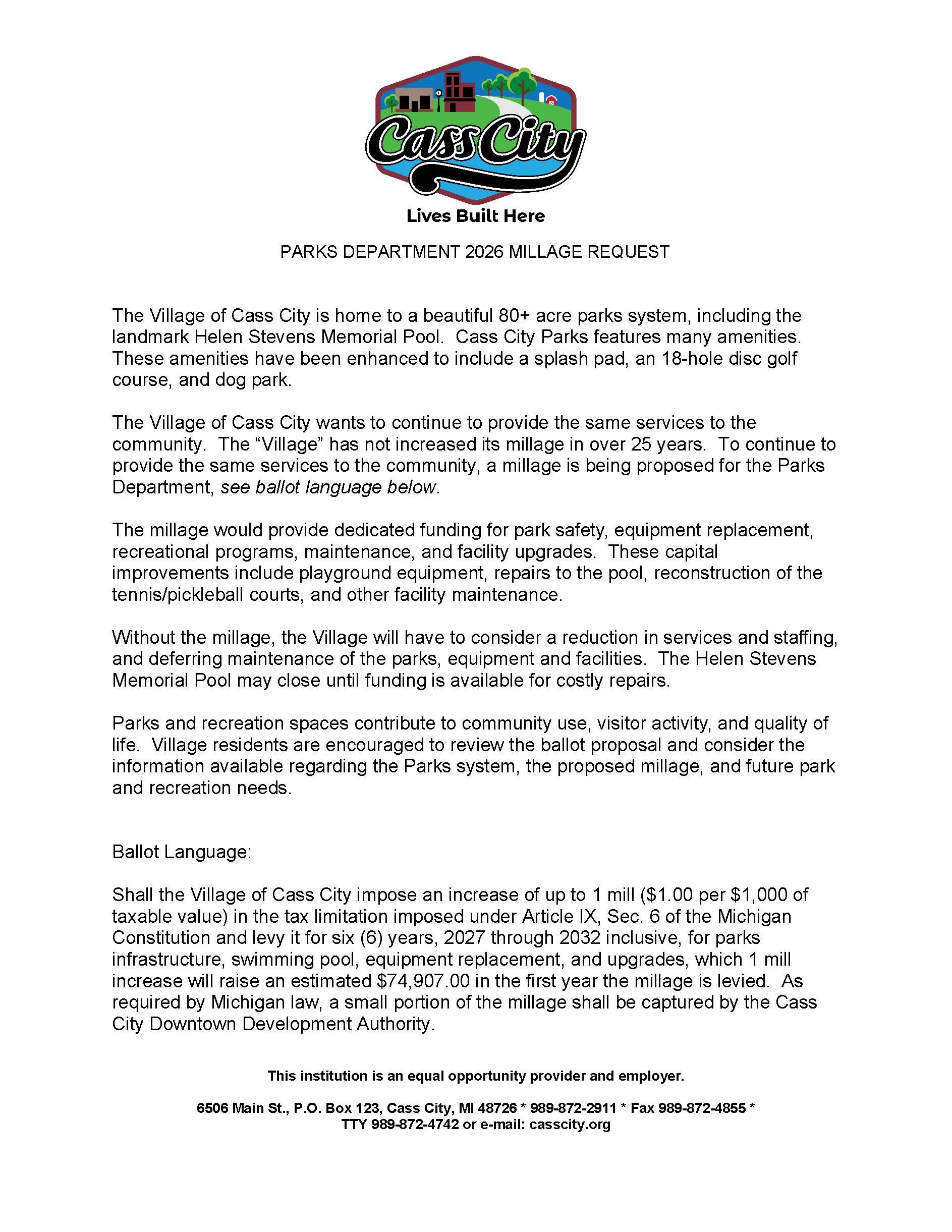 Parks Millage Fact Sheet