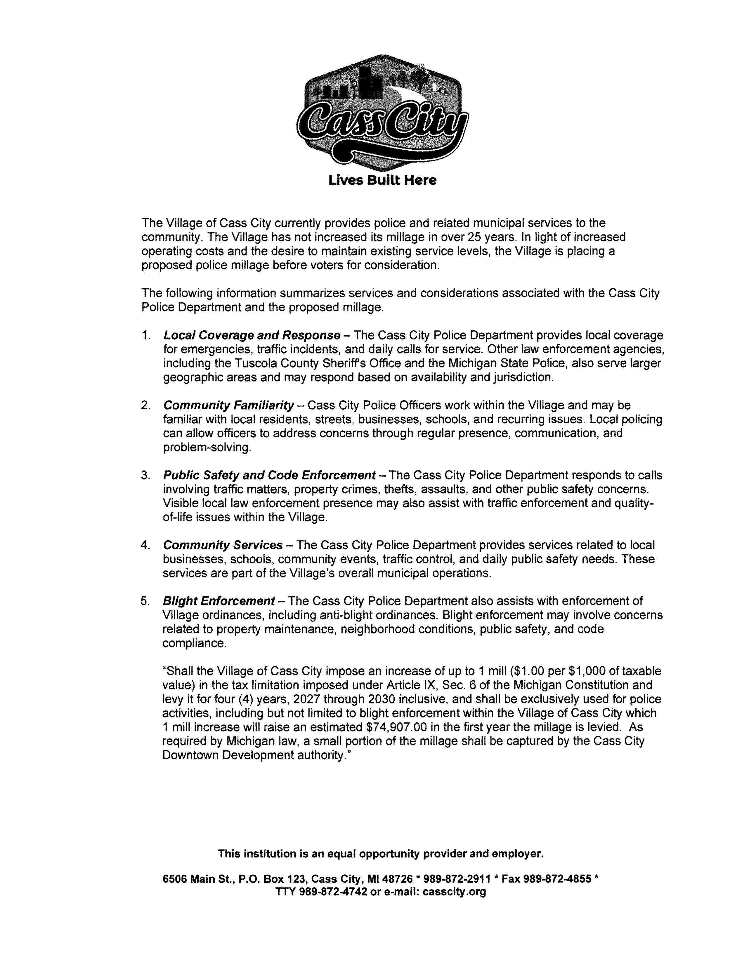 Police Millage Fact Sheet