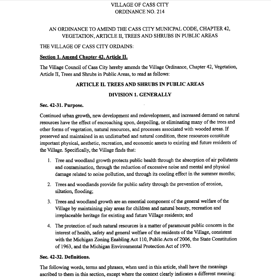 Ordinance #214 for more information call our office at 989-872-2911
